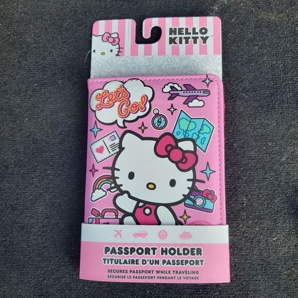 NEW HELLO KITTY PINK PURPLE PASSPORT COVER TRAVEL WALLET NWT - Picture 1 of 5
